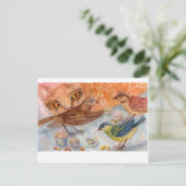Kat en vogels briefkaart (Staand voorkant)