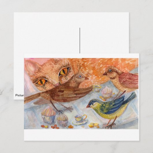 Kat en vogels briefkaart (Voorkant / Achterkant)