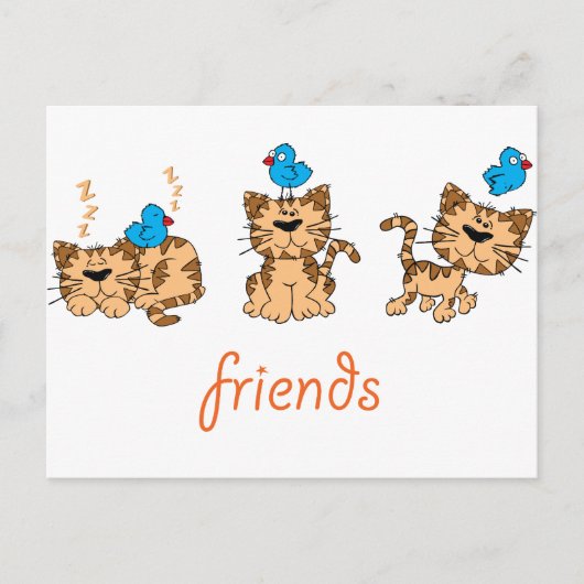 Kat en vogels - vrienden briefkaart (Voorkant)