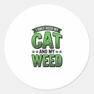 Kat En Wiet Retro Gravure T-Shirt Ontwerp_1 Ronde Sticker