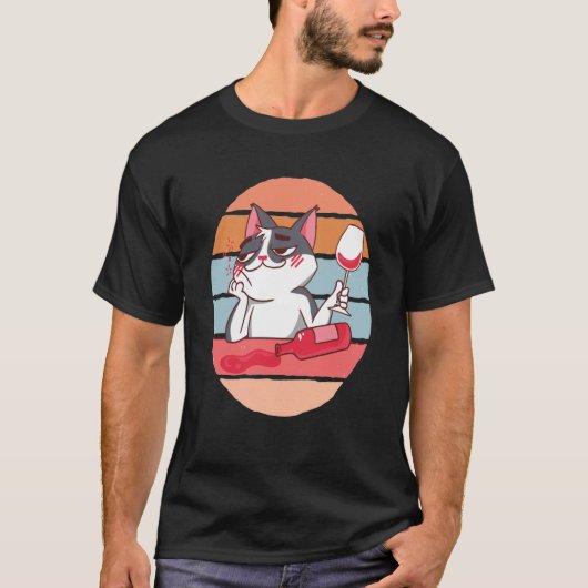 Kat en wijn t-shirt (Voorkant)