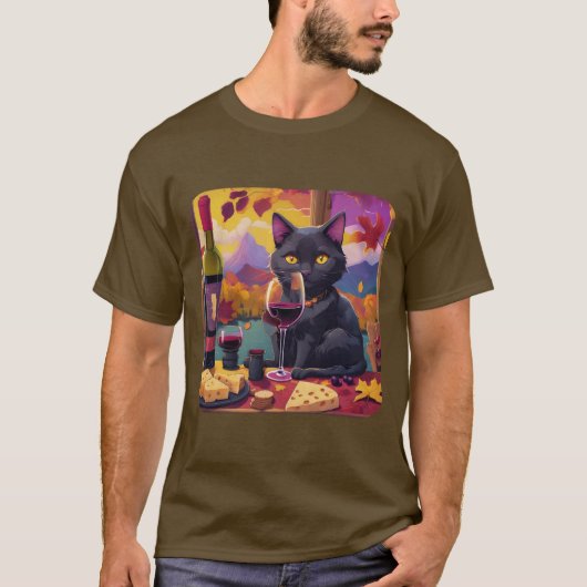 Kat en wijn t-shirt (Voorkant)