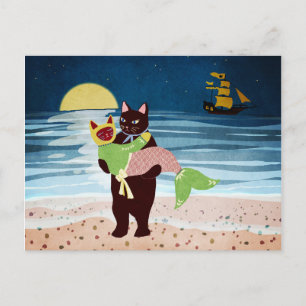 Kat en Zeemeermin Kat liefde Ansichtkaart Briefkaart