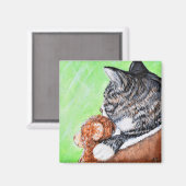 Kat en zijn Beer in het venster Schilderen Magneet (Voorkant / Achterkant)