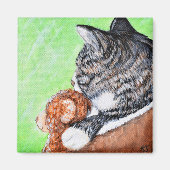 Kat en zijn Beer in het venster Schilderen Magneet (Voorkant)