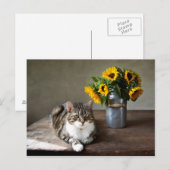 Kat en zonnebloemen briefkaart (Voorkant / Achterkant)