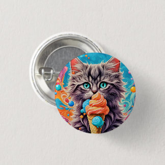 Kat Eten Ice Cream Cone Funny Kitten Cat 779 Ronde Button 3,2 Cm