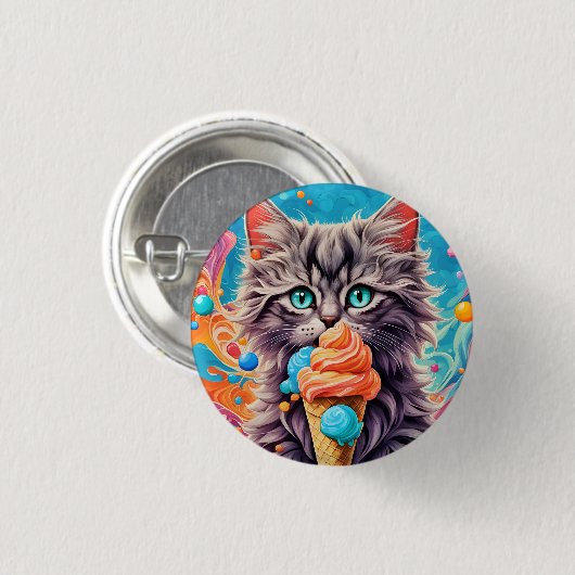 Kat Eten Ice Cream Cone Funny Kitten Cat 779 Ronde Button 3,2 Cm (Voorkant /achterkant)