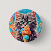 Kat Eten Ice Cream Cone Funny Kitten Cat 779 Ronde Button 3,2 Cm (Voorkant)