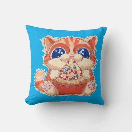 Kat Eten Pizza kleur Kussen (Voorkant)