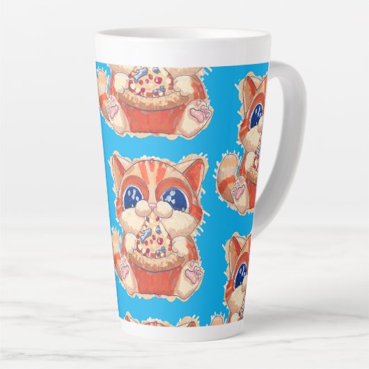 Kat Eten Pizza kleur Latte Mok (Rechterhoek)