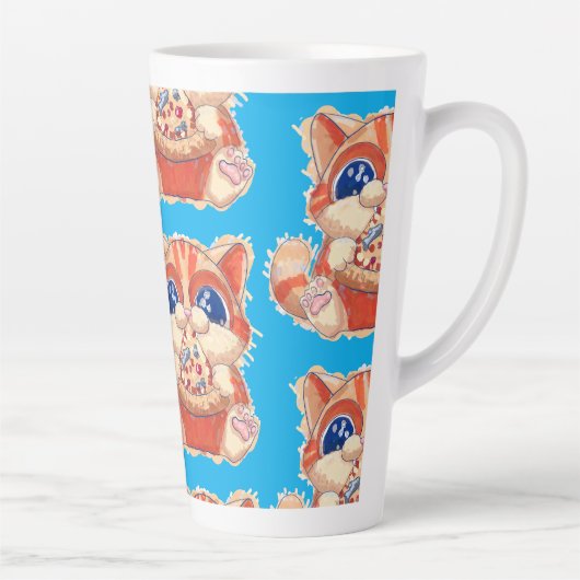 Kat Eten Pizza kleur Latte Mok (Rechts)