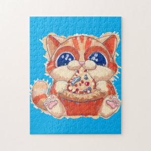 Kat Eten Pizza kleur Legpuzzel