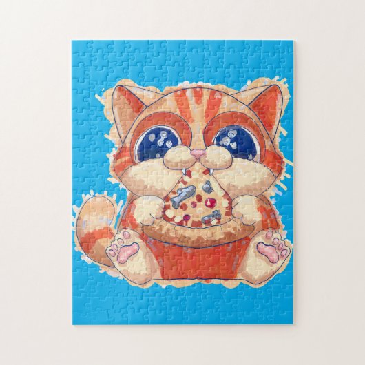 Kat Eten Pizza kleur Legpuzzel (Verticaal)
