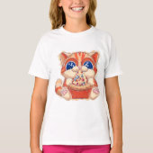 Kat Eten Pizza kleur T-shirt (Voorkant)