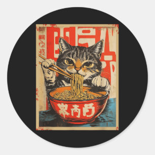 Kat Eten Ramen Noodles Japanse Kunst Ronde Sticker