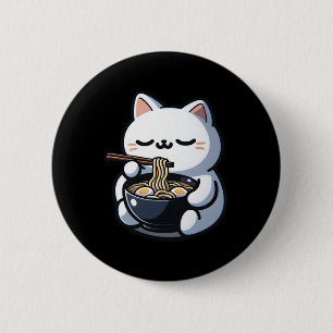 Kat Eten Ramen Noodles Kawaii Anime Japanse Cut Ronde Button 5,7 Cm