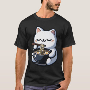 Kat Eten Ramen Noodles Kawaii Anime Japanse Cut T-shirt