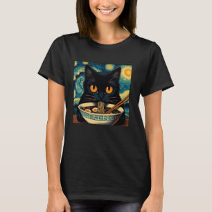 Kat Eten Ramen, Sterrennacht Van Gogh, Kattenliefh T-shirt