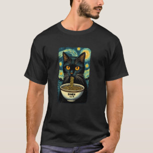 Kat Eten Ramen, Sterrennacht Van Gogh, Kattenliefh T-shirt