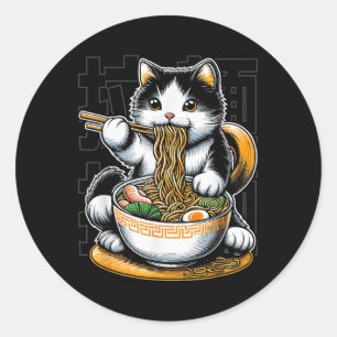 Kat Eten Ramen Voedsel Kat Liefhebber Ramen Noodle Ronde Sticker