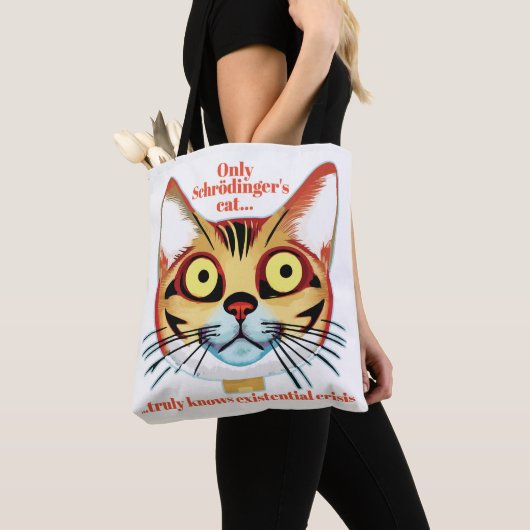 Kat-existentiële crisis van Schrodinger Tote Bag (Dichtbij)