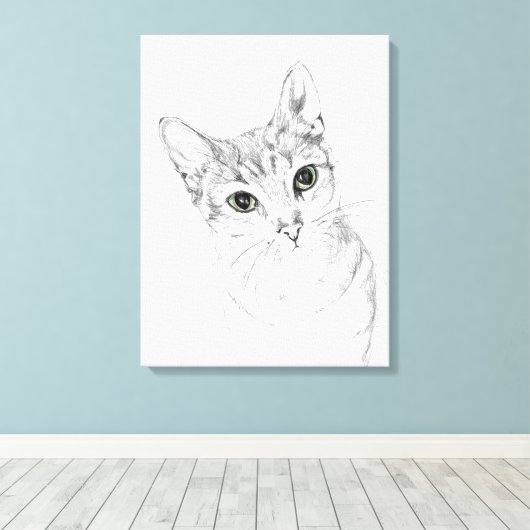 Kat Eyes A potlood Tekening Canvas Afdruk (Insitu (Houten vloer))