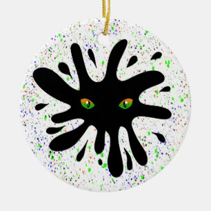Kat Eyes kijkt uit naar een Black Blob Kerstmis Keramisch Ornament