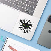 Kat Eyes kijkt uit naar een zwart blok Sticker (Laptop met iPhone)