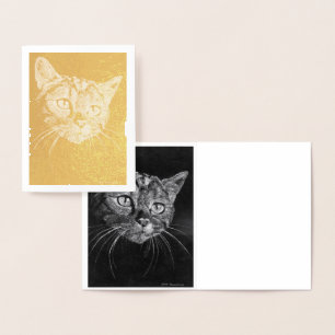Kat Face Gold Foil Note Card Folie Kaarten