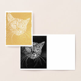 Kat Face Gold Foil Note Card Folie Kaarten