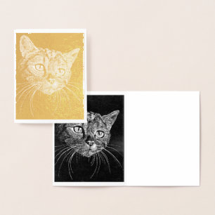 Kat Face Gold Foil Note Card Folie Kaarten