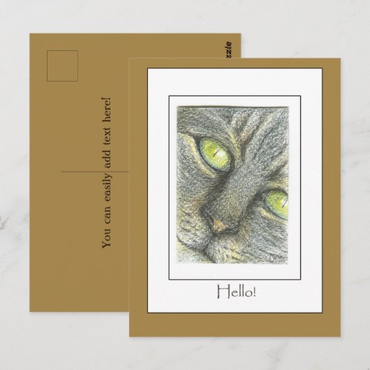 Kat Face Hallo. Handtekening Art Kaart (Voorkant / Achterkant)