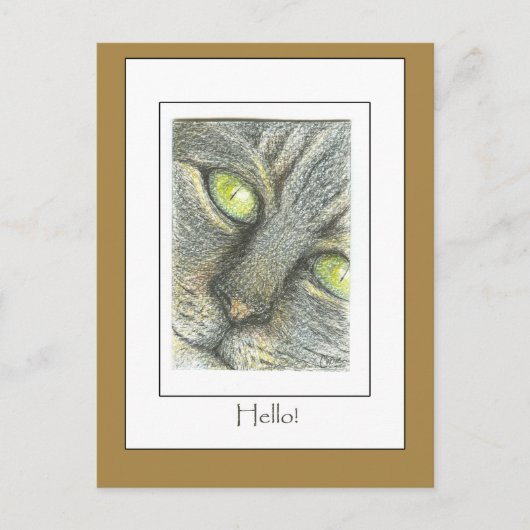 Kat Face Hallo. Handtekening Art Kaart (Voorkant)
