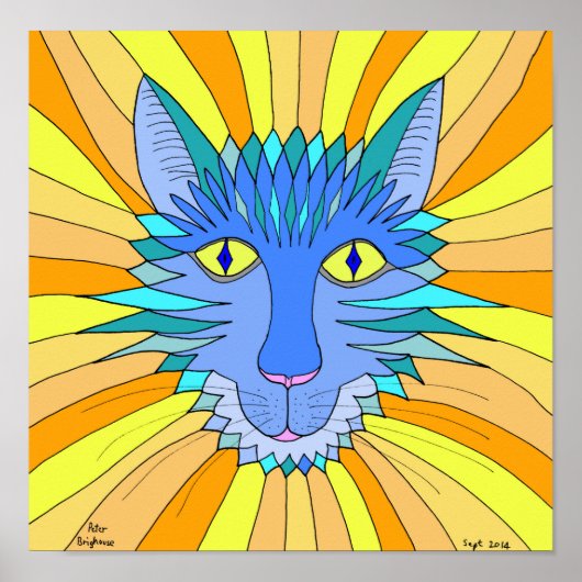 Kat Face in Blues, Sinaasappel en gember Poster (Voorkant)