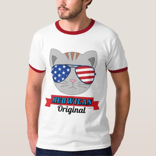 Kat Face met Amerikaanse vlag Zonnebrillen Funny T-shirt (Voorkant)