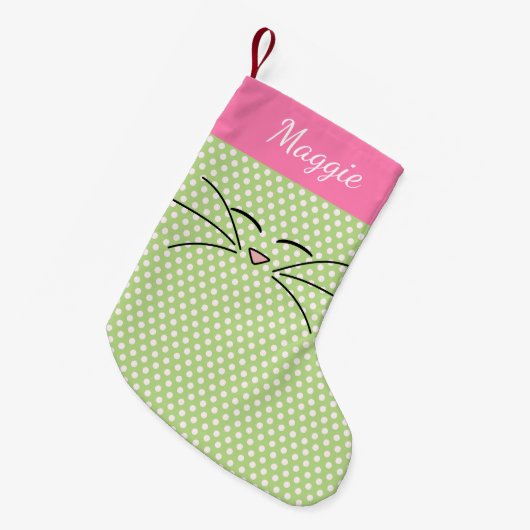 Kat Face Pink en Green Kleine Kerstsok (Voorkant (Hangend))