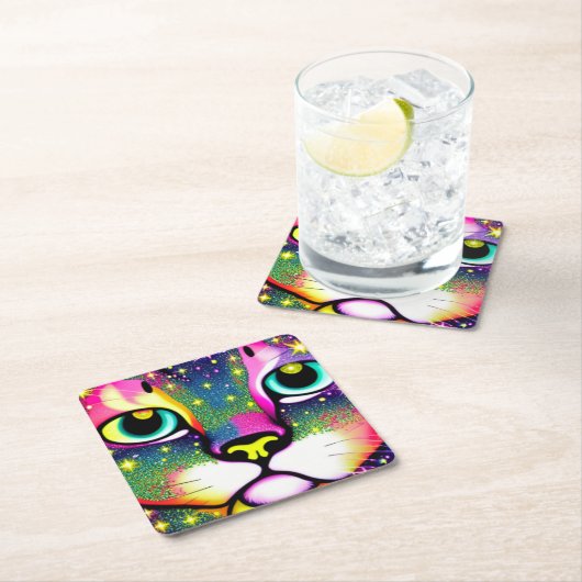 Kat Face sluit Pop kunst af Kartonnen Onderzetters (Insitu)