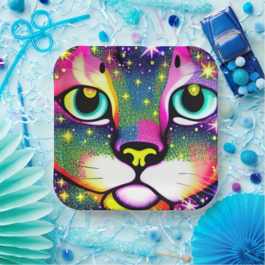 Kat Face sluit Pop kunst af Papieren Bordje (Feest)