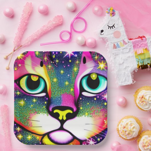 Kat Face sluit Pop kunst af Papieren Bordje (Feest)