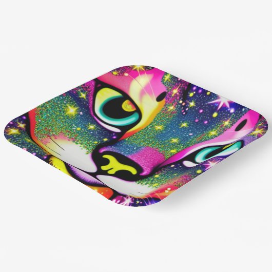 Kat Face sluit Pop kunst af Papieren Bordje (Gebogen)