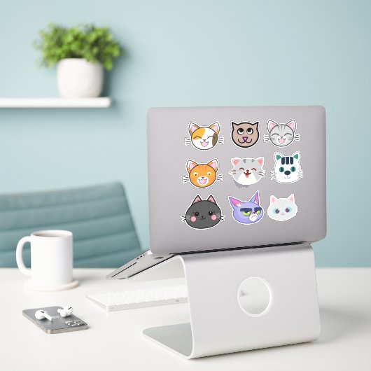 Kat faces | Cute, Funny Cats Sticker (Laptop op bureau)