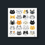 Kat faces | Kute, Funny en Annoyed Cats Canvas Afdruk<br><div class="desc">Twintig kattentekeningen waaronder langharige en kortharige gedomesticeerde katten. Siamees,  zwarte katten,  snor kat,  calico,  gestreepte grijs en wit en tabby katten. Leuke katachtige kunst die een geweldig cadeau voor kattenmensen maakt. Een originele humoristische illustratie © Jenn Inashvili.</div>