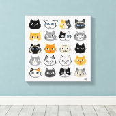 Kat faces | Kute, Funny en Annoyed Cats Canvas Afdruk (Insitu (Houten vloer))