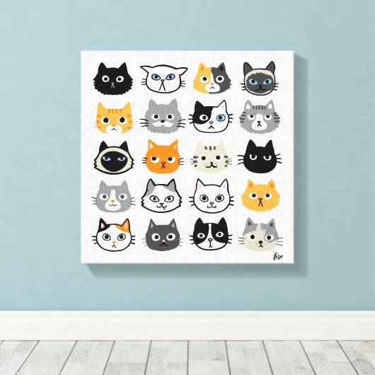 Kat faces | Kute, Funny en Annoyed Cats Canvas Afdruk (Insitu (Houten vloer))