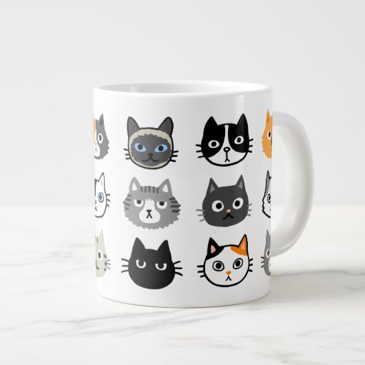 Kat faces | Kute, Funny en Annoyed Cats Grote Koffiekop (Voorkant rechts)