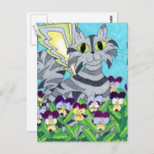 Kat Fairy met Pansies Briefkaart (Voorkant / Achterkant)