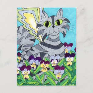 Kat Fairy met Pansies Briefkaart