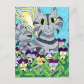 Kat Fairy met Pansies Briefkaart (Voorkant)