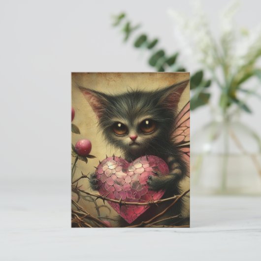 Kat Fairy Roze Hart Brambles Briefkaart (Staand voorkant)